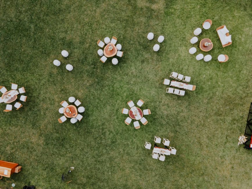 Aerial drone shot of a wedding venue